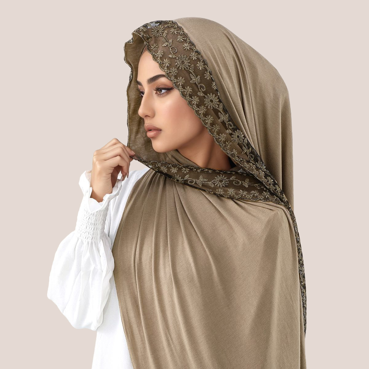 Women'S Fashion Headbands - Dentelle broderie coton Jersey musulman Hijab