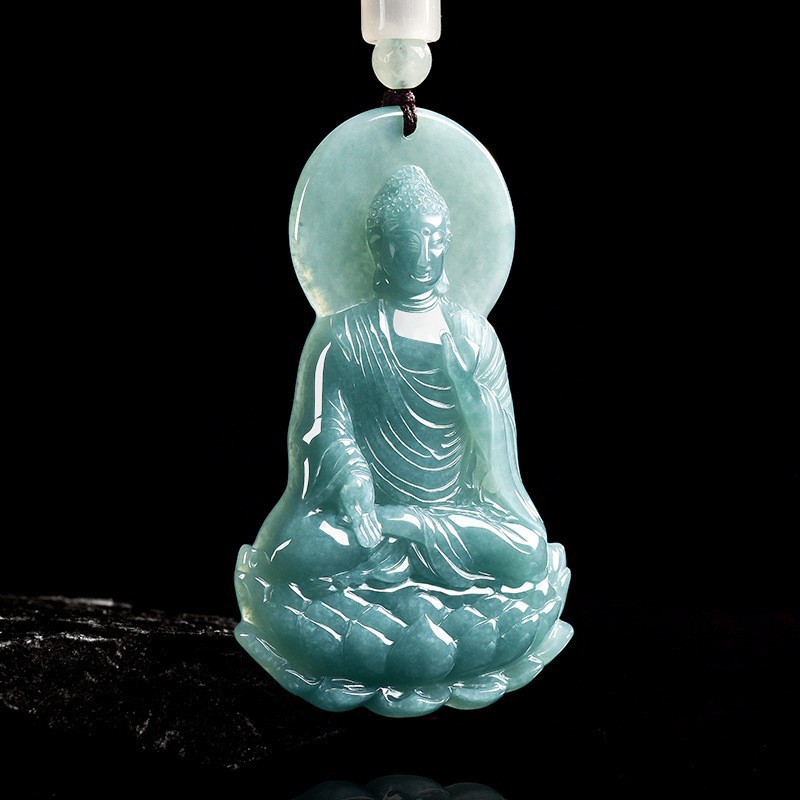 Women Fashion Necklace - Collier pendentif Bouddha en jadéite birmane