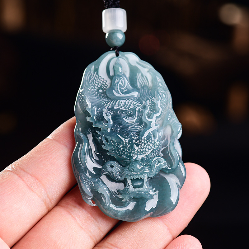 Women Fashion Necklace - Collier pendentif Dragon en jadéite birmane