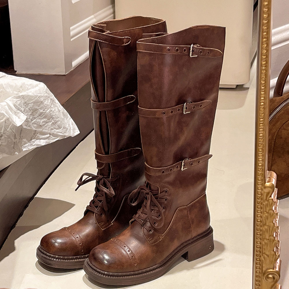 Women'S Fashion Riding Boots - Bottes hautes pour femmes Vintage boucle