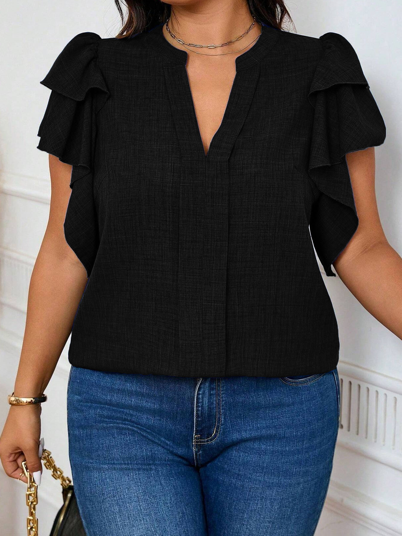 Women'S Fashion Jersey - Chemisier élégant à manches étagées et