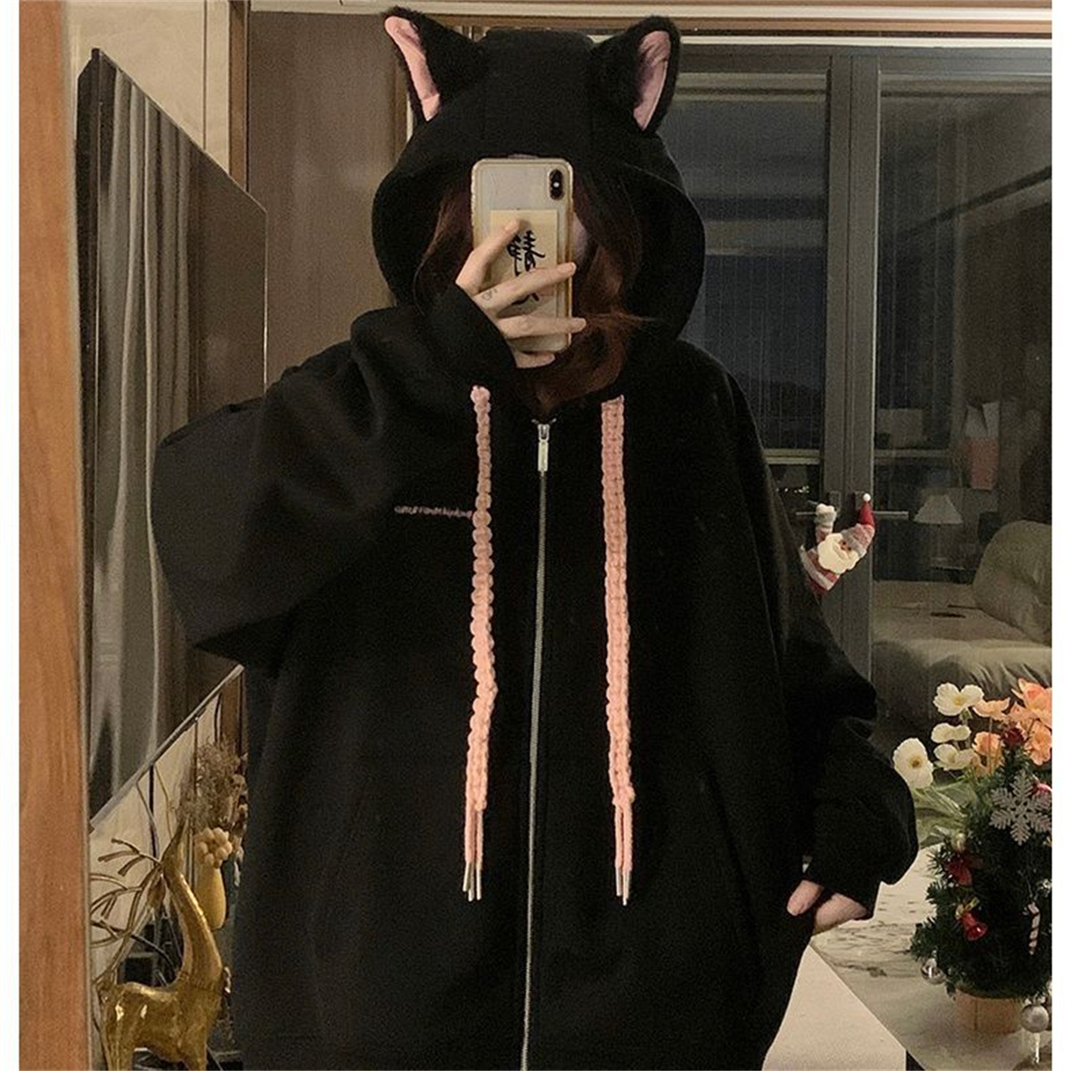 Women'S Fashion Zip Up Hoodies - Manteau à capuche avec oreilles de