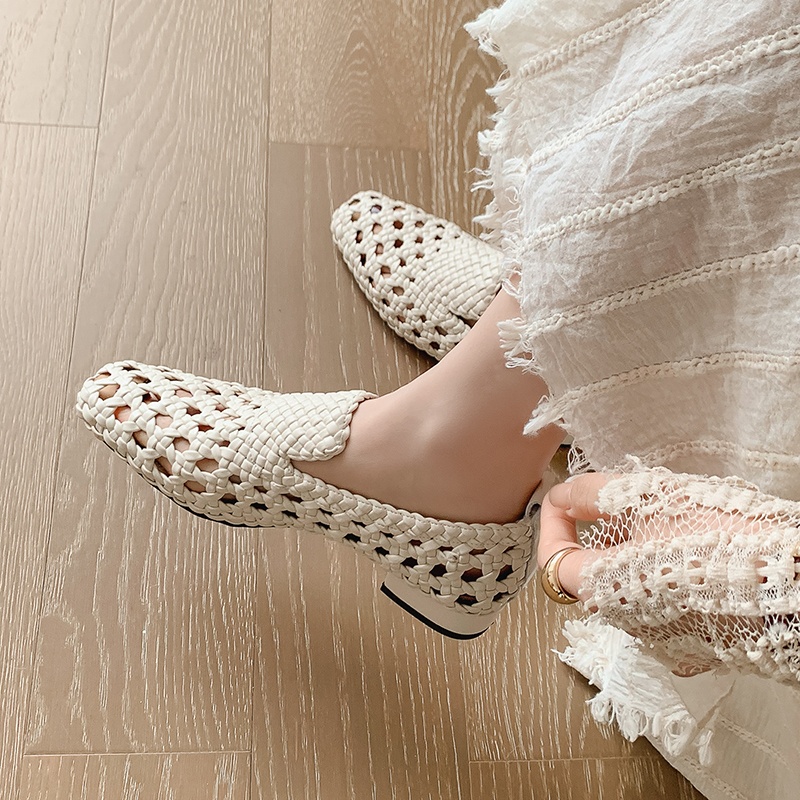 Women Fashion Heels - Sandales tressées en cuir véritable pour