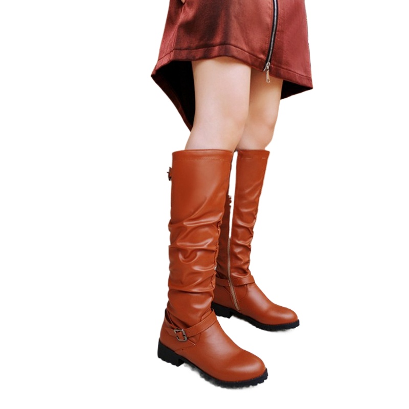 Women'S Fashion Riding Boots - Bottes hautes pour femmes, mode plissée,