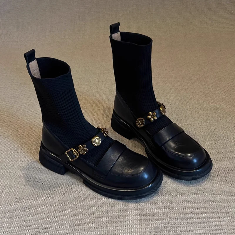 Bottines plates à fleurs pour  - Women'S Fashion Socks avis et prix