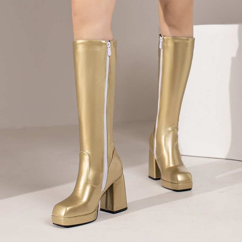 Bottes à plateforme en cuir ve - Women'S Fashion Riding Boots avis et prix