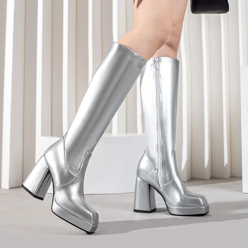 Bottes à plateforme en cuir ve - Women'S Fashion Riding Boots avis et prix